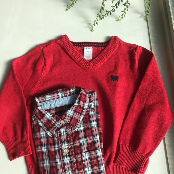 Boys 3T Red Plaid Shirt-Sweater set. - Picture 13 of 13
